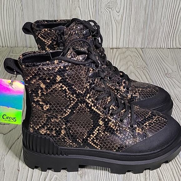 Circus by Sam Edelman Indy Combat Boot Snake Print Womens Size 5 NEW - Picture 2 of 13